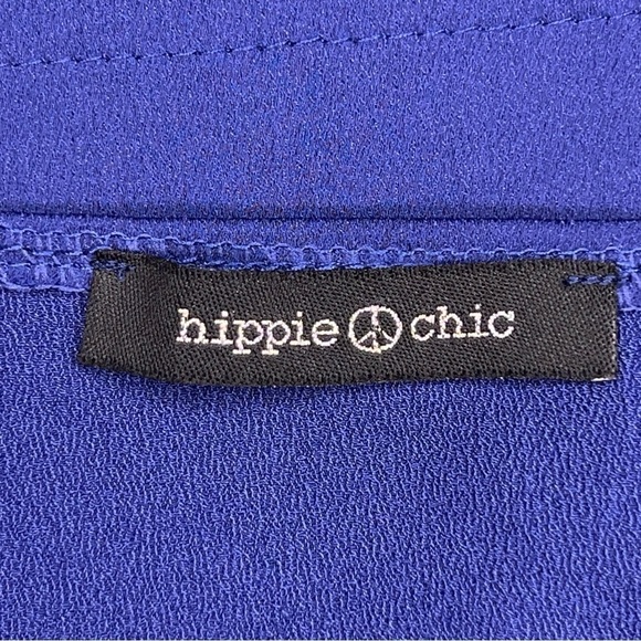 LARGE HIPPIE CHIC BLUE BLACK LACE SLEEVELESS TOP GLAM SATIN - Picture 10 of 12